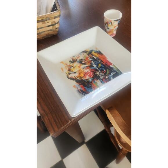 8" Square Ceramic Plate Julian Gallasch Print, 19 Of 100 plus Shot Glass - Picture 1 of 2
